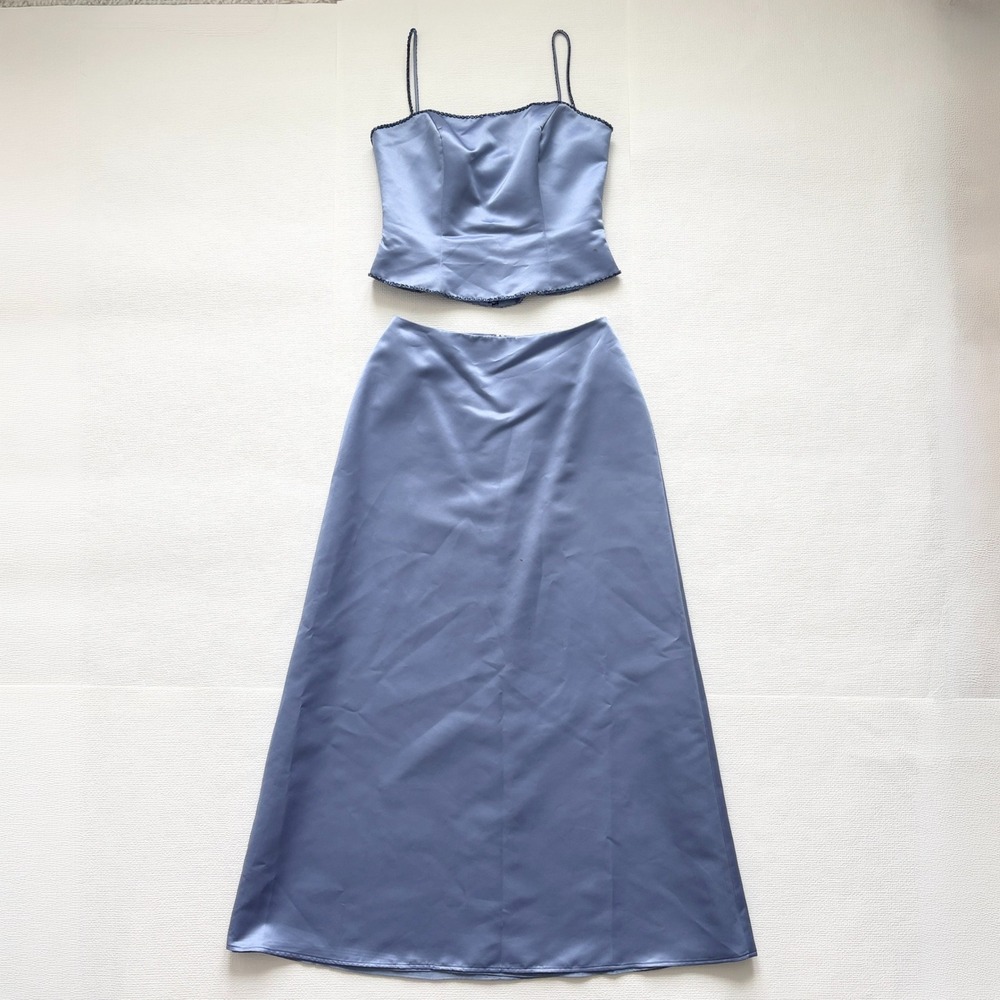 Bill Levkoff Princess Fairy Two Piece Satin Beaded Maxi Skirt Set Size 10 Blue